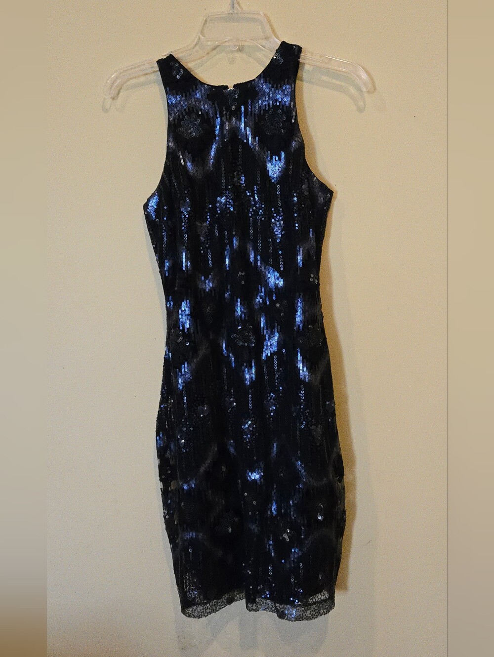 Cache Vintage Women's Black, Blue, Silver Sequin Detail Knee Length Sleeveless S